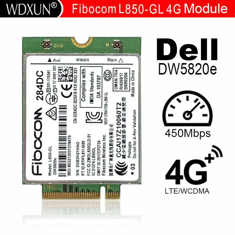 DW5820e Fibocom L850-GL LTE/WCDMA 4G WWAN การ์ดโมดูล 0284DC 2834DC สําหรับแล็ปท็อป DELL 3500 5400