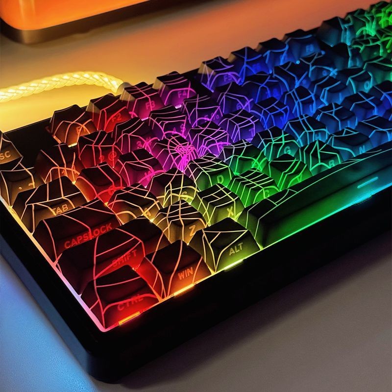 Spider Web Keycap พิมพ์ด้านข้าง Shine ผ่านโปรไฟล์เชอร์รี่ PBT วัสดุ DYE-SUB Custom 130 คีย์สําหรับ M