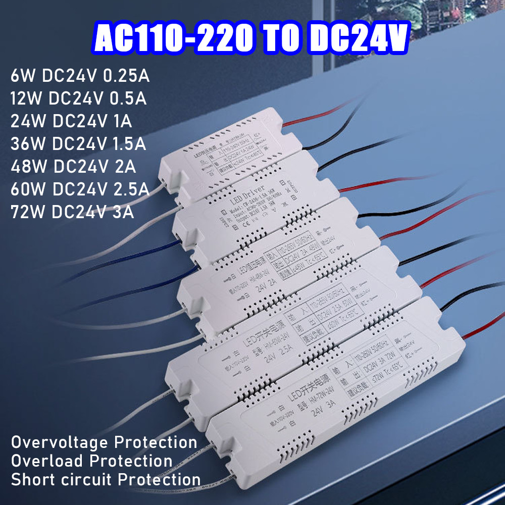 Dc24v แสง Transformers Ultra Thin LED แหล่งจ่ายไฟ 6W 12W 24W 36W 48W 60W 72W AC110-220V to DC24V สํา