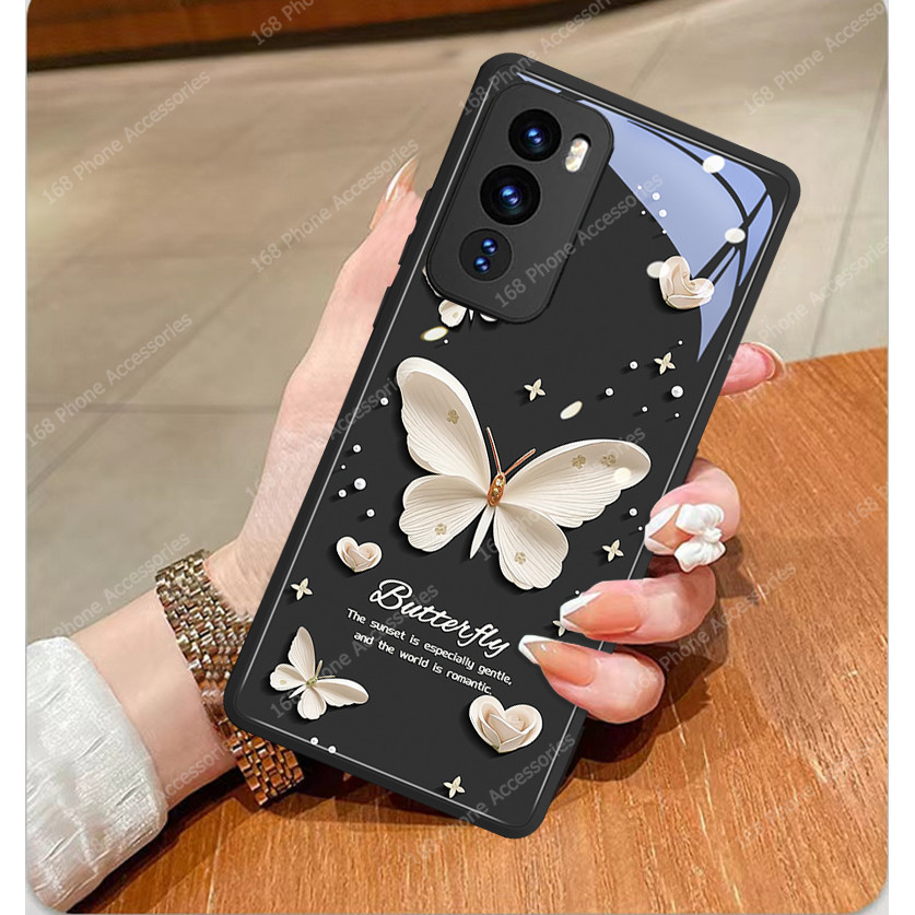 เคส OPPO Reno 12 5G เคส OPPO Reno 12 Pro 5G เคสกันกระแทกน่ารักสีชมพูมุกกุหลาบผีเสื้อกันกระแทกพร้อมซิลิโคนนุ่มขอบหรูหราของเหลวแก้วแข็งเคสโทรศัพท์สําหรับเด็กผู้หญิง - รูปที่ 2