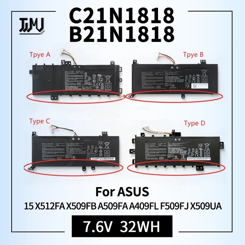 32Wh Laptop Battery For ASUS C21N1818 B21N1818 B21N1818-1 B21N1818-2 B21N1818-3 15 X512FA X509FB A50