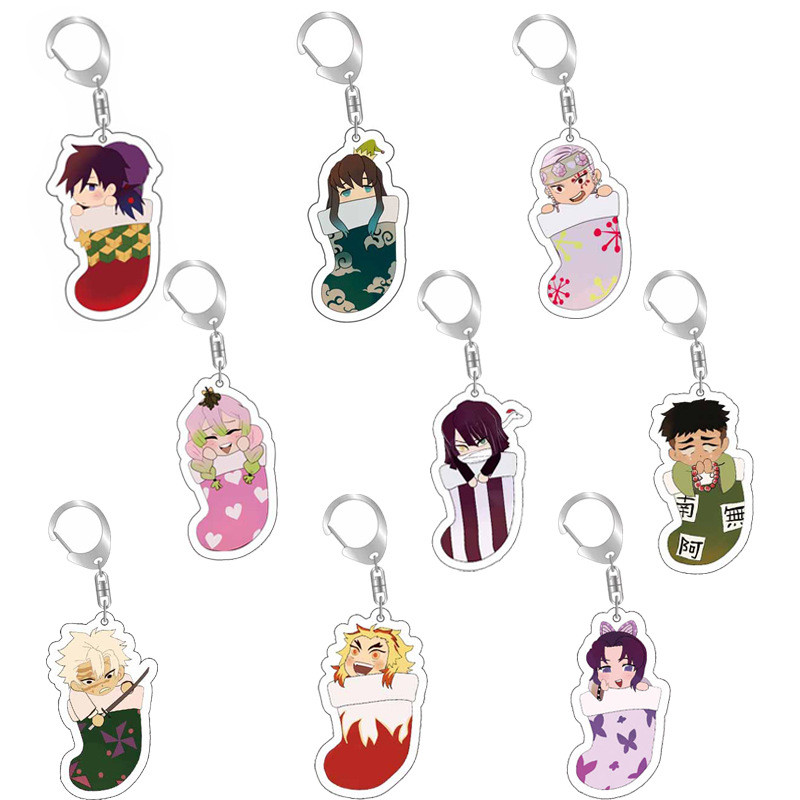 สไตล์ถุงเท้า Demon Slayer พวงกุญแจอะนิเมะ Tanjiro สินค้าโปร่งใสพวงกุญแจจี้