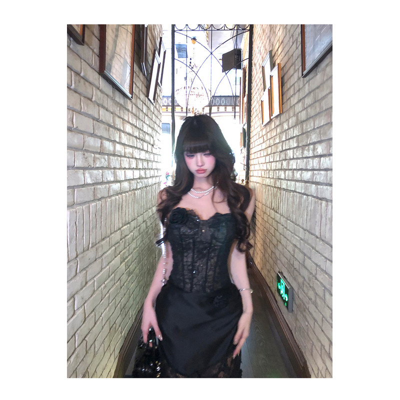 Xyzkuli Cool High-End French Lace Royal Sister Dress หญิงฤดูร้อนไหล่เดียวกระโปรงยาว - รูปที่ 4