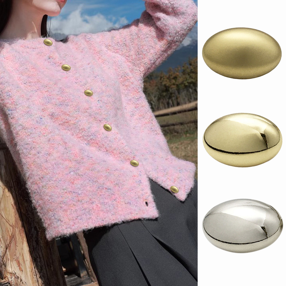 10-หีบห่อ กระจกพรีเมี่ยม/ปุ่มโลหะรูปไข่ด้าน 17.5/22.5 มม. สําหรับเสื้อผ้างานฝีมือ ทําเอง (ทอง, เงิน, ทองด้าน) ทนทานอุปกรณ์เย็บผ้า