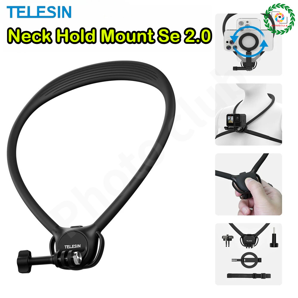 TELESIN 2 in 1 Neck Hold Mount สําหรับ Insta360 X5 DJI DJI OSMO 360 Action 5 pro iPhone 16 15 Pro Ma