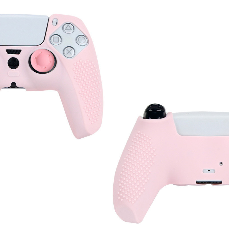 เคสจอยสติ๊ก ยางซิลิโคนนิ่ม กันลื่น ลายดอกซากุระน่ารัก สีชมพู สําหรับ PS5 PS5 PlayStation 5