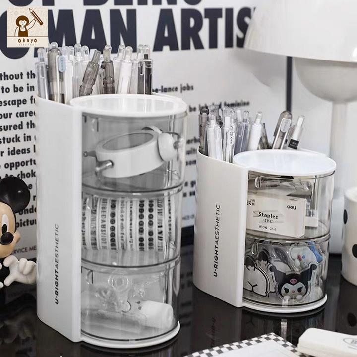ohayo กล่องใส่ปากกา 2in1 ชั้นวางดินสอ ใช้เก็บเครื่องเขียนหลายชั้น ทำให้การจัดเก็บมีระเบียบมากขึ้น