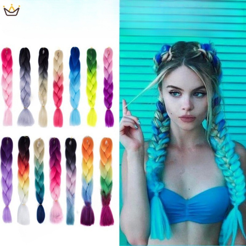 【YUE】แฮร์พีชผมเปีย ไหมถักผม รุ่น 3-4 สี รวม 13 เฉดสี ไหมไฟเบอร์ ต่อผมยาว 60cm 100g+