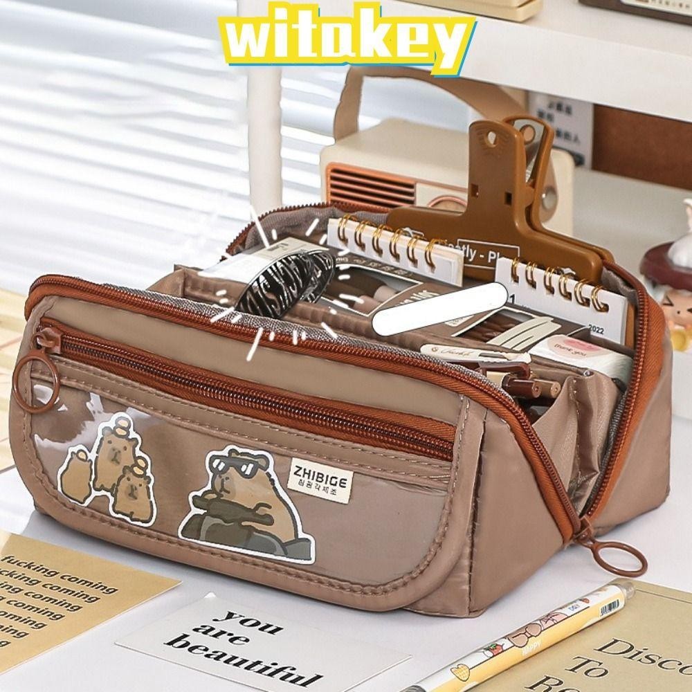 Witakey กระเป๋าดินสอ 9 ชั้น กันน้ํา จุของได้เยอะ สีพื้น เรียบง่าย สําหรับนักเรียน