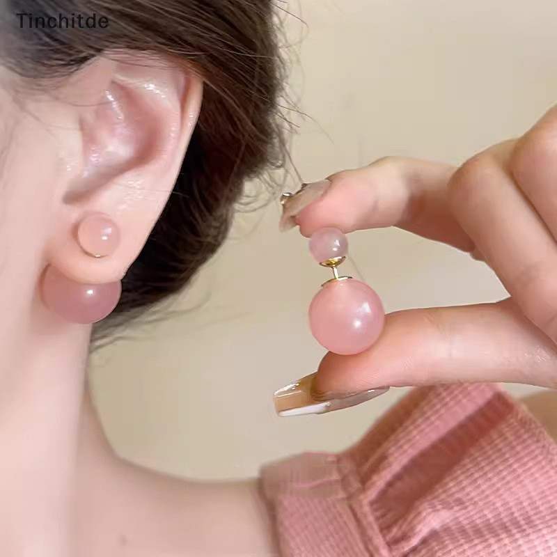 [Tinchitde] ต่างหูสตั๊ด ทรงกลม สองด้าน เครื่องประดับแฟชั่น สําหรับผู้หญิง [Preferred]