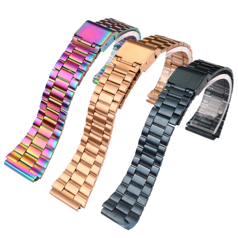18 มม.Colorful Retro 304 สายนาฬิกาสแตนเลสสําหรับ Casio W800h AE1200 F91W A158 A159 F91 โลหะนาฬิกาผู้หญิงผู้ชายเข็มขัดสร้อยข้อมือเปลี่ยนนาฬิกาอุปกรณ์เสริม