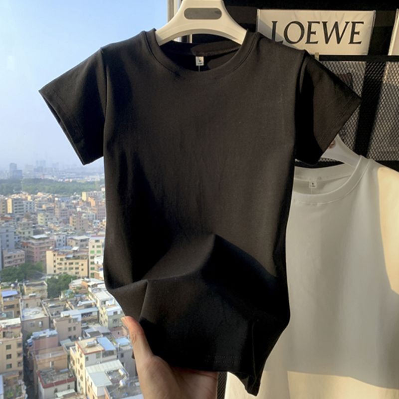 เสื้อท็อปแขนสั้น ผ้าฝ้าย เข้ารูป แฟชั่นฤดูร้อน สําหรับผู้หญิง - รูปที่ 2