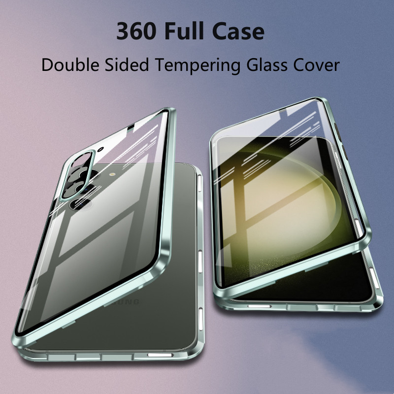 เคสโทรศัพท์มือถือกระจกนิรภัย แบบแม่เหล็ก สองด้าน 360 องศา สําหรับ Samsung Galaxy S23 S24 Ultra 23 S 24 Plus