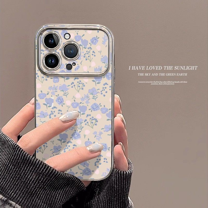 เคสโทรศัพท์มือถือ กันกระแทก ลายดอกไม้ สีฟ้า สําหรับ iphone 15promax 14 13 12 11 XSmax XR 8plus 7