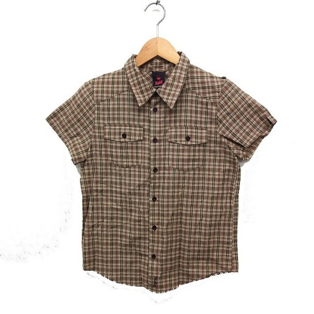X-GIRL X-GIRL Short Sleeve Shirt Blouse Check Cotton 1 Brown Direct from Japan Secondhand