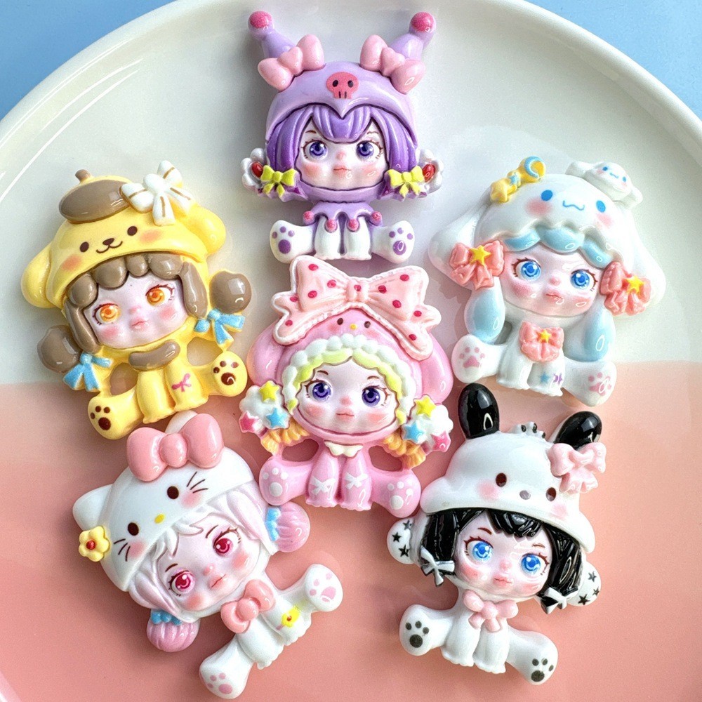 6 ชิ้นขนาดใหญ่ Sanrio Girl เรซิ่น Charms สําหรับ DIY (10-405)888