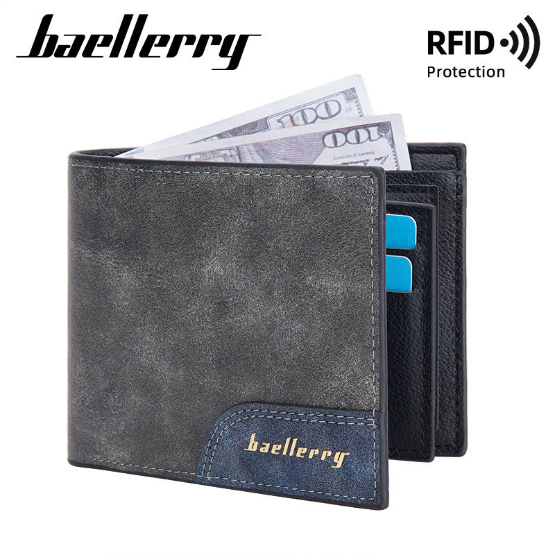 Baellerry's retro กระเป๋าสตางค์ ใบสั้น หนัง PU หลายช่อง สีตัดกัน สไตล์มินิมอล สําหรับผู้ชาย