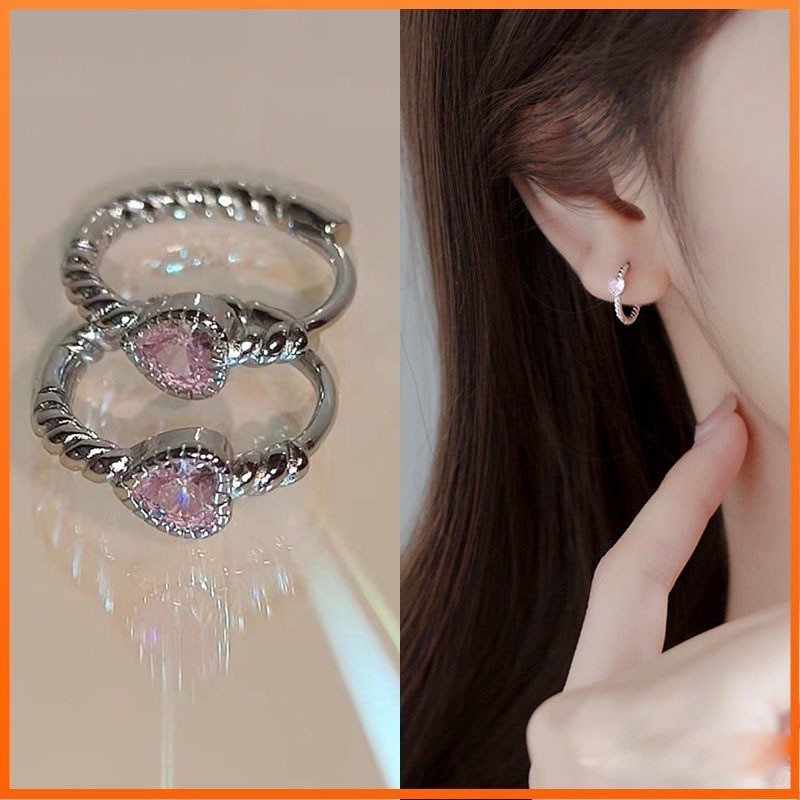 Goth ต่างหูแฟชั่น จี้รูปหัวใจ สีชมพู สไตล์ฮาราจูกุ สําหรับผู้หญิง Y2K