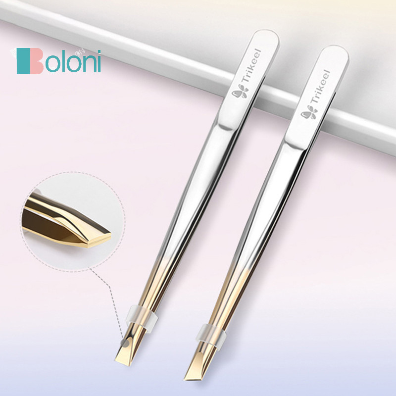 [Boloni] แหนบสเตนเลส ปากคีบปลายแบน / เอียง แหนบคิ้ว ใบหน้า กําจัดขน เครื่องมือแต่งหน้า ขนตาปลอม แหนบ เครื่องมือใหม่