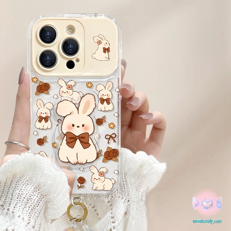 [ท้องถิ่น] เคสโทรศัพท์ลูกแมวและกระต่ายกระจกโต๊ะเครื่องแป้งเข้ากันได้กับ iPhone X XR XS 11 13 15 12 ProMax 7 8 14 15 Plus