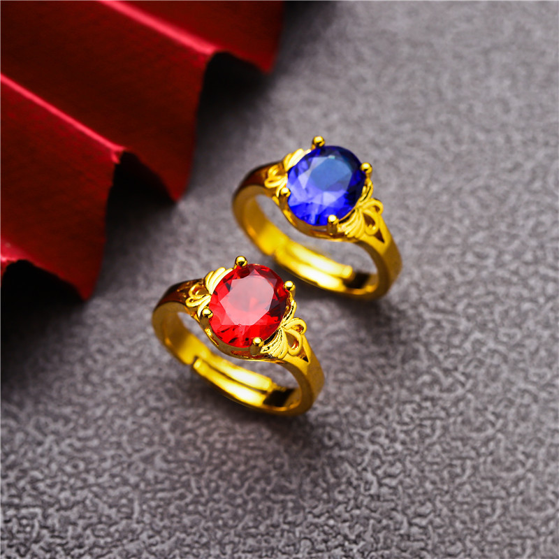 เครื่องประดับ แหวนทองเหลือง ชุบทอง ประดับเพทาย สีแดง สไตล์เวียดนาม สําหรับแฟนสาว