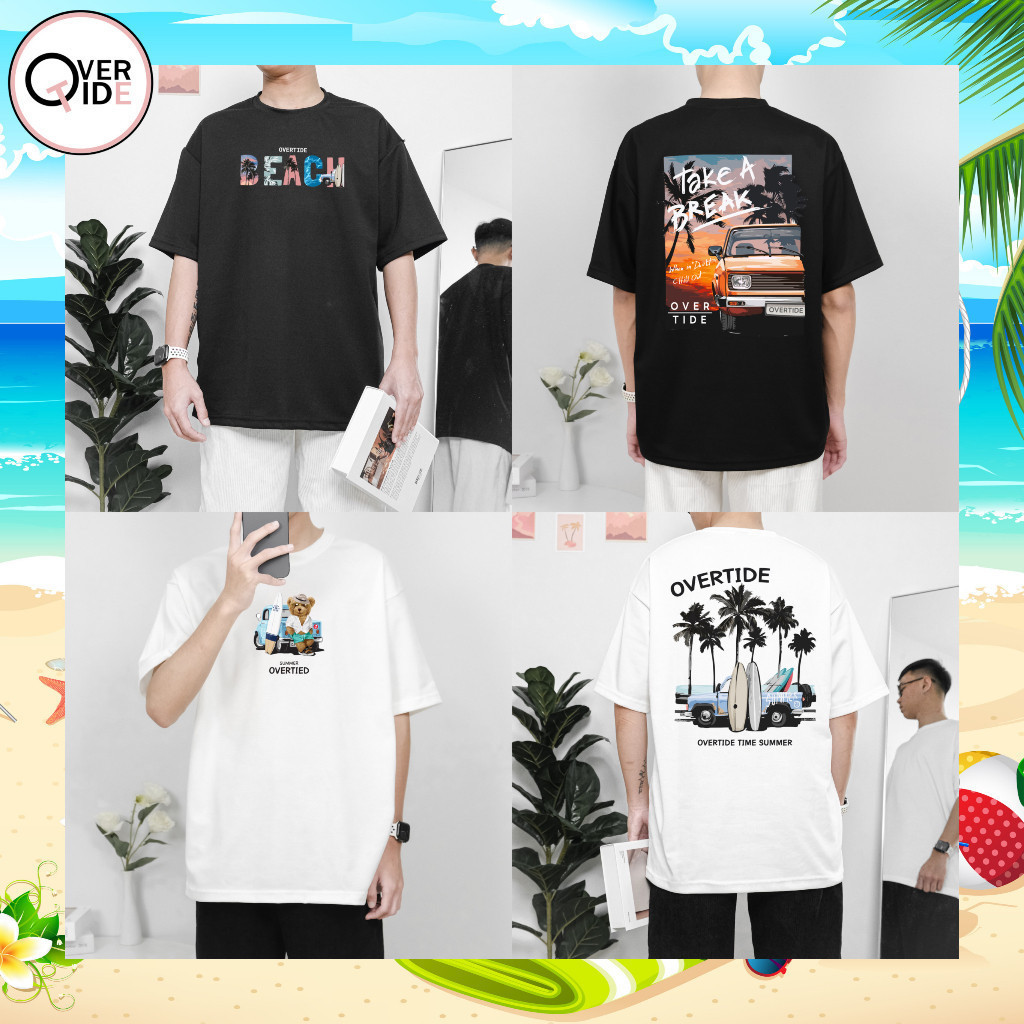 T-Shirtเสื้อยืดแขนสั้นคอกลมOvertide เสื้อยืดโอเวอร์ไซร์ คอลเลกชั่น Time Summer หลายสีCotton 100% [S-5XL] S-5XL