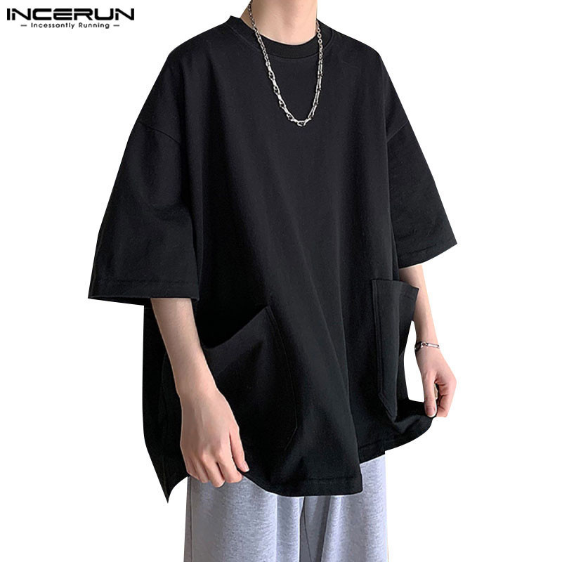 Incerun เสื้อยืดลําลอง คอกลม แขนสั้น ทรงหลวม สีพื้น สไตล์เกาหลี สําหรับผู้ชาย