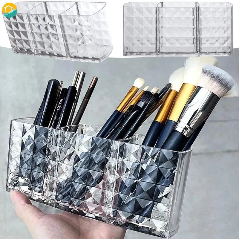อะคริลิคใสแต ่ งหน ้ ากล ่ อง Organizer 3 กริดเดสก ์ ท ็ อปลิปสติกดินสอเขียนคิ ้ วขาตั ้ งผู ้ ถือเครื ่ องประดับเครื ่ องมือคอนเทนเนอร ์