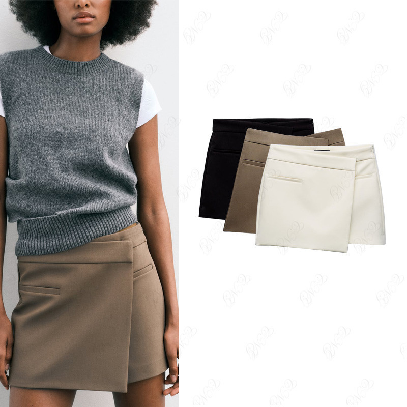 Zara เอวสูง Slimmer ดูสะโพก a-Line กระโปรงไม่สมมาตร Culottes 7385597