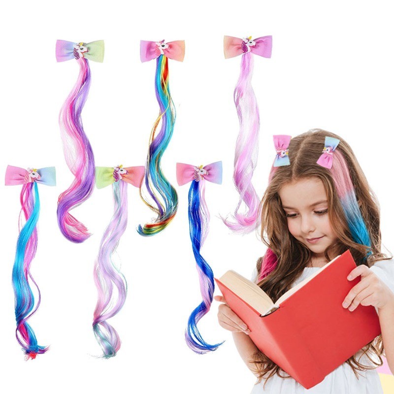 สียูนิคอร ์ นคลิปผมสําหรับสาวน ้ อยน ่ ารักสายรุ ้ งผมโบว ์ Ombre สีหยิกต ่ อผมเจ ้ าหญิงแต ่ งตัวอุปกรณ ์ เสริมผมของขวัญวันเกิดสําหรับเด ็ กวัยหัดเดิน