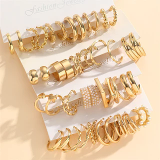 24 คู่ผู้หญิง Hoop ต่างหูชุด Vintage แฟชั่น Gold Plated Pearl โลหะต่างหูเครื่องประดับอุปกรณ์เสริมของขวัญ