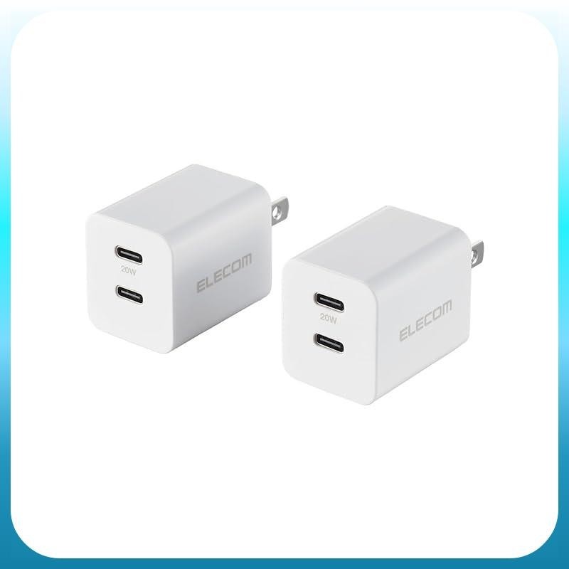 Elecom Type-C Charger 2-Pack 20W USB PD Compatible 2-Port USB-C ×2 Port [Compatible with iPhone 15/14/13/SE3/SE2, Galaxy, Pixel, Xperia, OPPO, etc.] White EC-AC3520X2WH