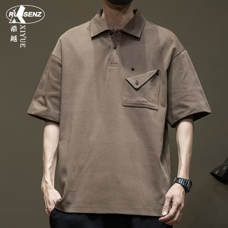 M-8xl Design Plain Cargo เสื ้ อโปโลผู ้ ชาย Plus ขนาดแขนสั ้ น T เสื ้ อหลวม Causal Oversize Top