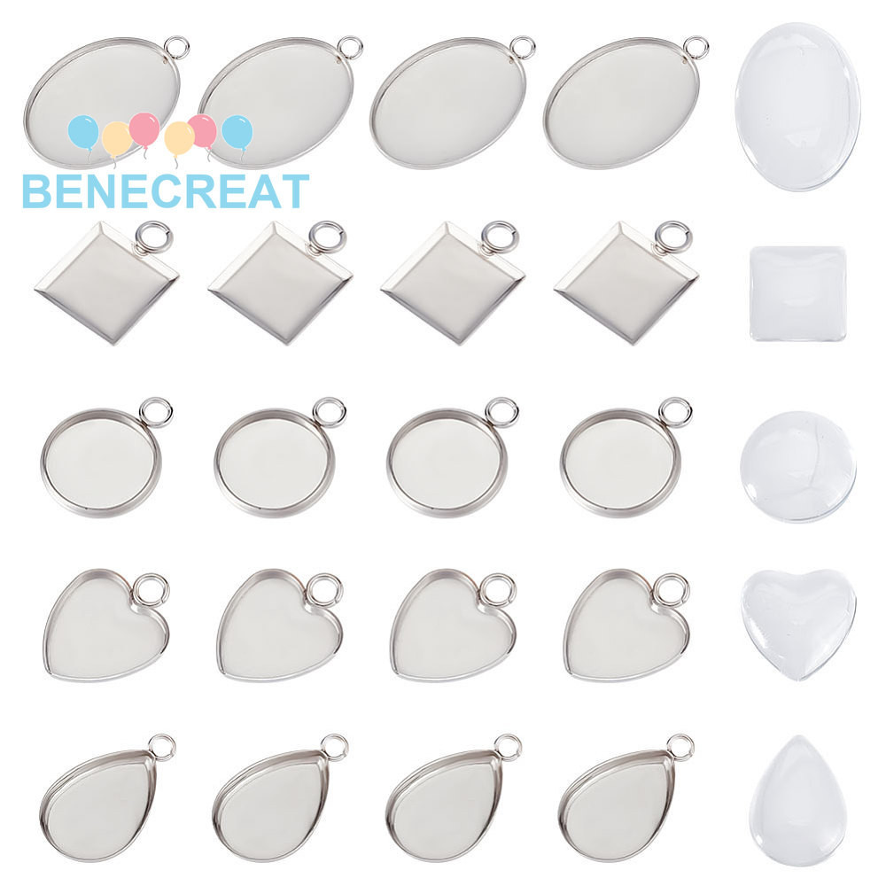 1 กล่อง 50 ชุดหัวใจ Cabochon จี้ 304 สแตนเลสเปล่า Bezel จี้ถาดการตั้งค่าหัวใจแก้ว Cabochons Bezel Blanks ถาดสําหรับ Photo จี้หัตถกรรมเครื่องประดับทํา