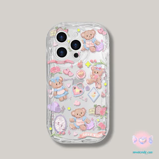 [จัดส่งในพื้นที่] เคสโทรศัพท์สีครีมดอกไม้เข้ากันได้กับiPhone X XR XSหมี 11 13 14 15 12 Pro MAX 7 8 14 15 PLUS 12 13 MINI
