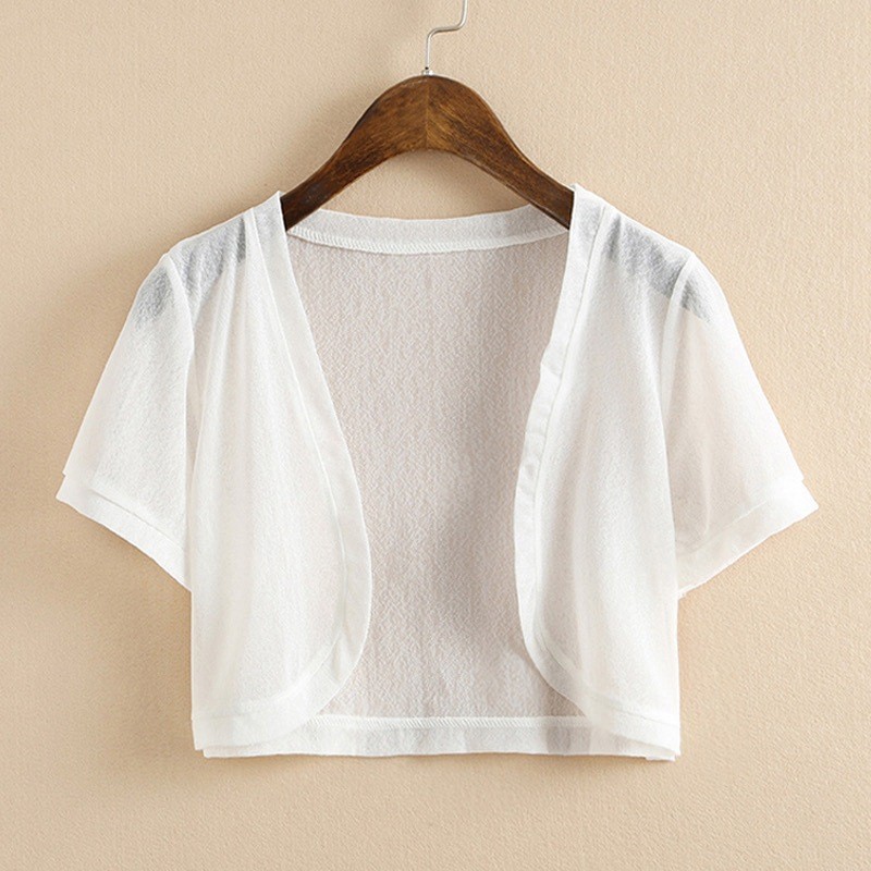 เสื้อคาร์ดิแกนแขนสั้นผู้หญิงสีขาว