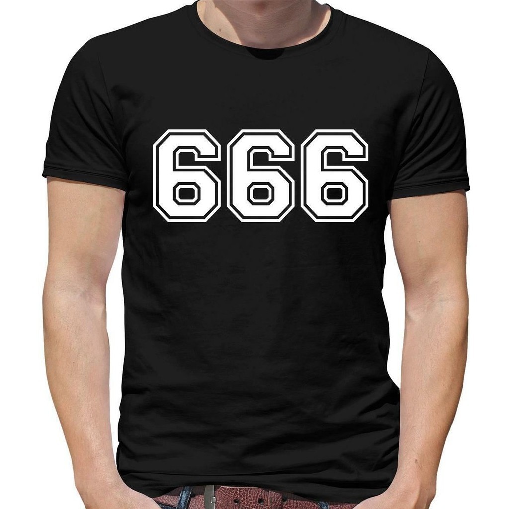 666 เสื้อยืดบุรุษวิทยาลัยซาตานปีศาจน่ากลัว