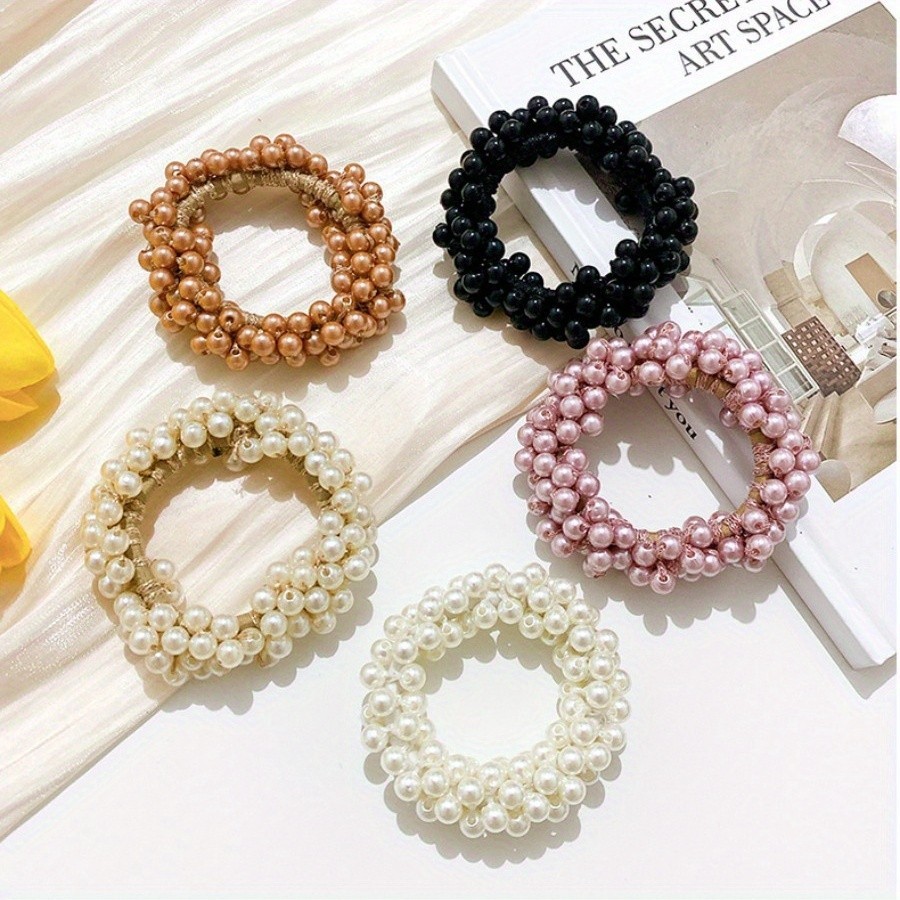 6 สีแชมเปญเพิร ์ ลเชือกผมสวยผูกผมสําหรับผู ้ หญิงผมยางรัดผมสีชมพู Hairties สําหรับสาวผมแหวน