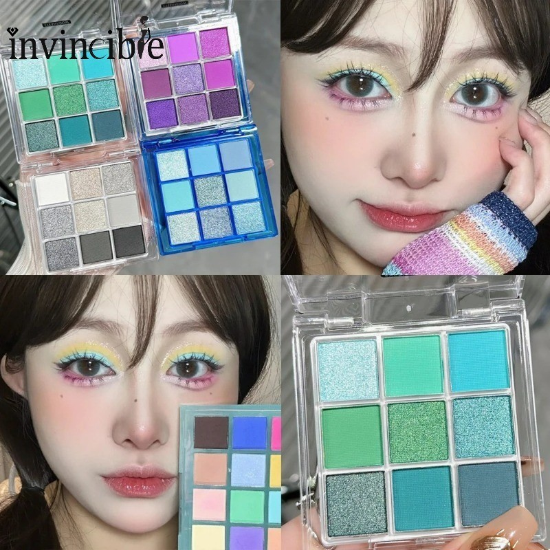 9 สี Blue Eyeshadow Palette - Matte Pearlescent Waterproof Eyes Pigments - Long Lasting Shimmer Eyes