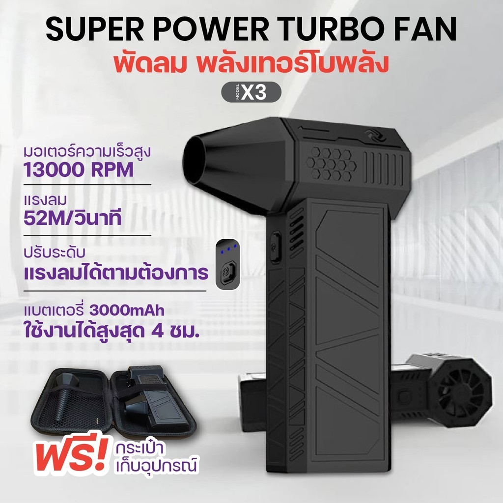 Jet Fan X3 พัดลมพกพา ลมแรงมาก เครื่องเป่าลมทรงพลัง 130000 Rpm มอเตอร์ไร้แปรงถ่าน พัดลมเทอร์โบเจ็ท ขนาดเล็ก