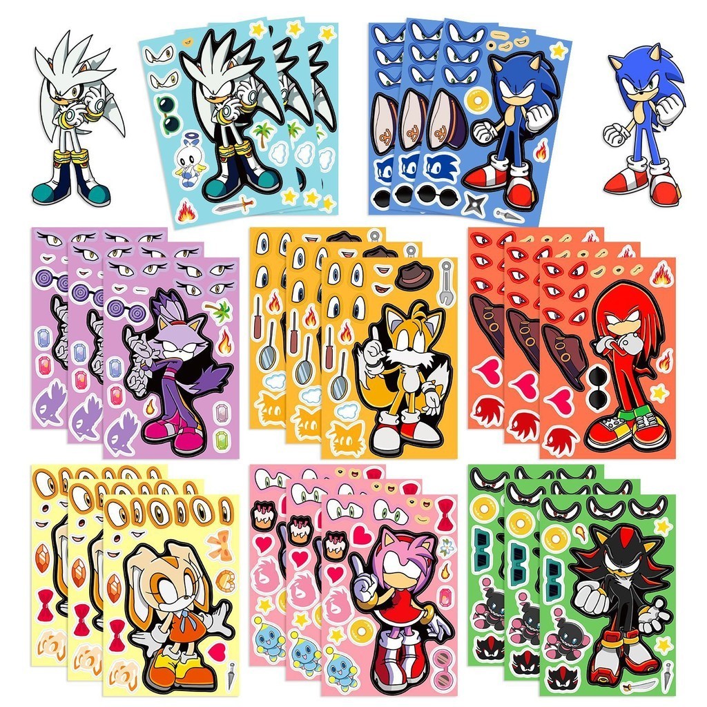 8แผ ่ นเกมร ้ อนSonic The Hedgehog Make A Face DIYสติกเกอร ์ สําหรับหมวกกันน ็ อคจักรยานบัญชีมือดินสอDecals LanLanStickersWorld