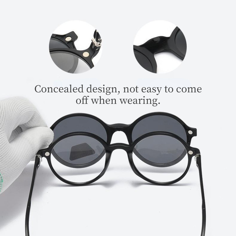 JIUERBA เลนส์แขนแม่เหล็กคลาสสิก, แว่นกันแดดโพลาไรซ์, แว่นตาขับรถรูปไข่สําหรับผู้ชายและผู้หญิงที่ทันสมัยพร้อมคลิปแม่เหล็ก 5 คลิป - รูปที่ 5