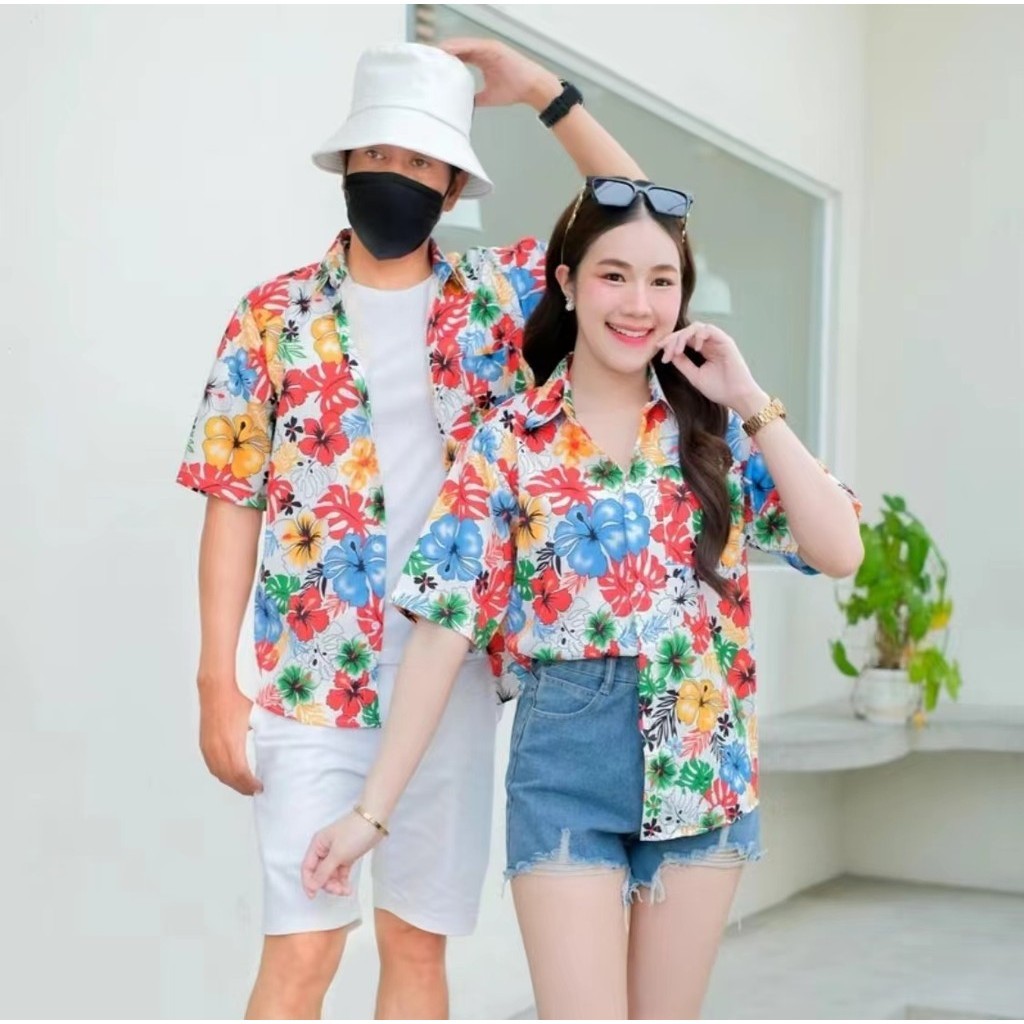 เสื้อฮาวาย hawaii เสื้อเชิ้ตฮาวา ลายใหม่2024 ทรงวัยรุ่น ใส่ได้ผู้หญิงผู้หญิงผู้หญิงผู้ชาย ผ่าโพลีเอสเตอร์ ใส่สบาย A21