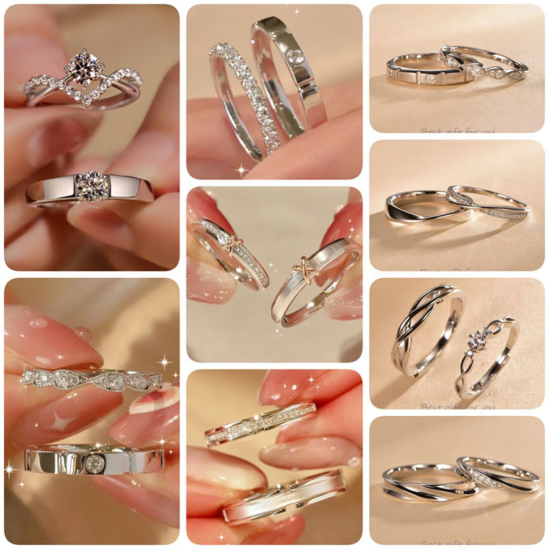 คู ่ เกาหลีแหวนเพชรเงินสเตอร ์ ลิงคนรักแหวนนิ ้ ว Moissanite แหวนแต ่ งงาน Love ของขวัญ Cincin Lelaki เครื ่ องประดับวันวาเลนไทน ์