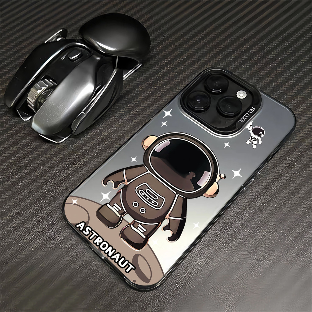 Hard IMD สําหรับ iphone 11 pro max 15 14 13 12 7 8 Plus X XR XSMax แฟชั่นการ์ตูนนักบินอวกาศเลนส์กรอบกันกระแทก