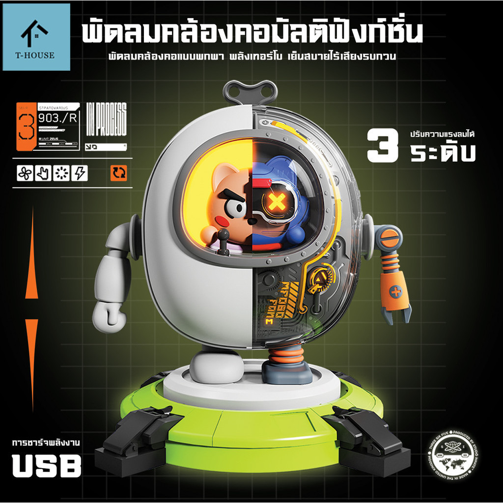 พัดลมพกพาแรงๆ🔥พัดลมห้อยคอนักบินอวกาศ [ปรับได้ 3 เกียร์]พัดลมชาจเก็บไฟ USB เสียงรบกวนต่ำ พกพาสะดวก
