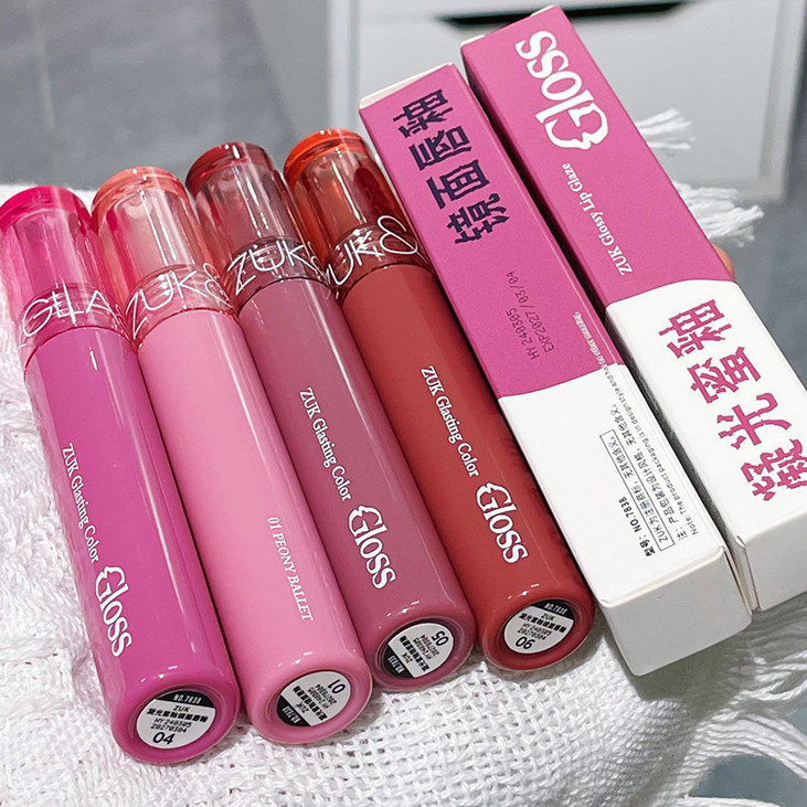 ซุก สีชมพูวงกลมหลอดลิปกลอสกระจกชุ่มชื้นยาวนานธรรมชาติแบบพกพาลิปสติกลิปทินท์ไม่ง่ายที่จะจุ่มถ้วยน้ําหลักฐานไม่ง่ายที่จะลบแต่งหน้า