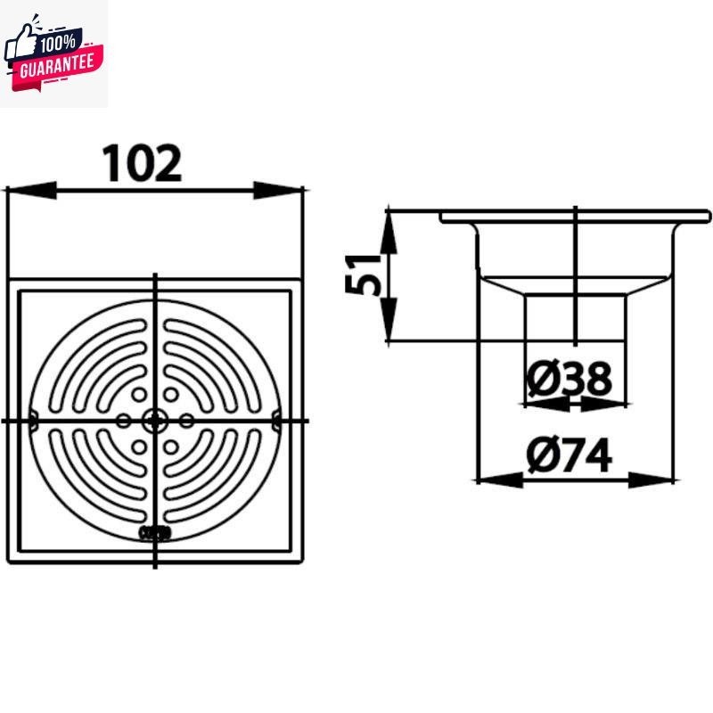 Cotto CT640Z2PHM ตะแกรงกันกลิ่นสเตนเลส คอตโต้ หน้าแปลน4นิ้ว