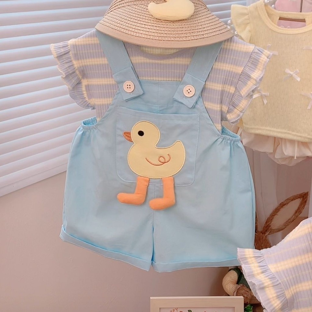ฤดูร ้ อนเด ็ กผู ้ หญิง Overalls สูท Top +Suspenders สดน ่ ารักสัตว ์ เล ็ กพิมพ ์