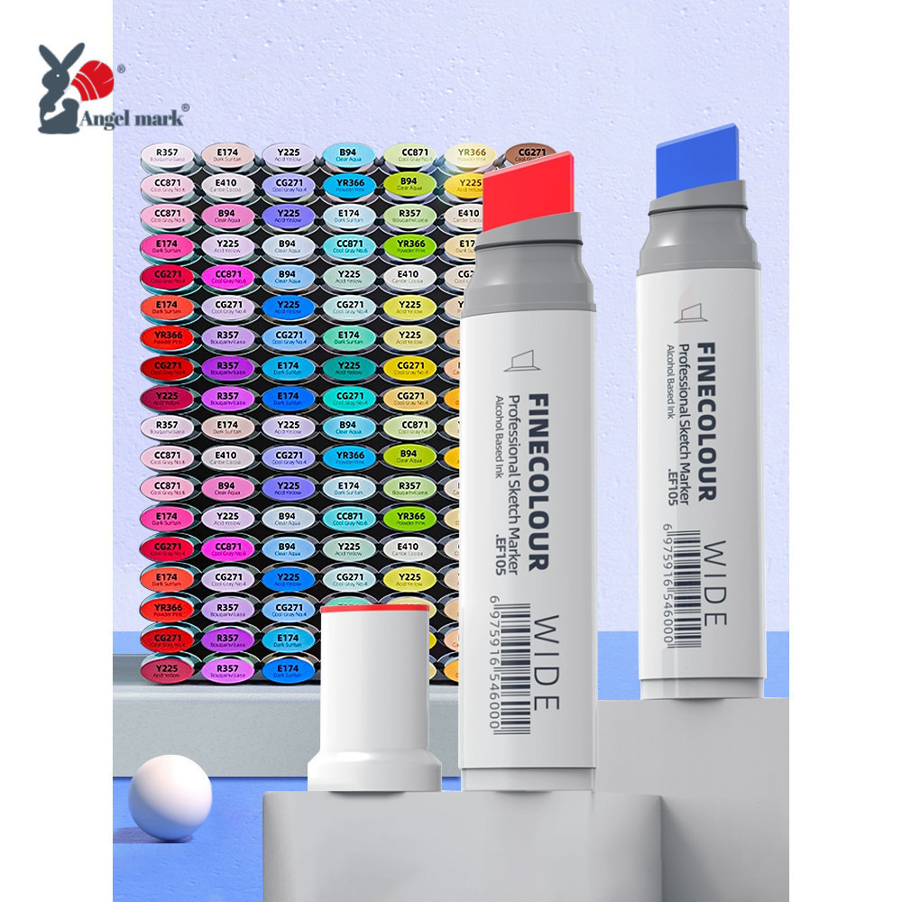 Anglemark 20 มม.กว ้ าง Markers แอลกอฮอล ์ Line Sketching Art Markers ปากกาวาดโรงเรียน Art Supplies EF105 Finecolor